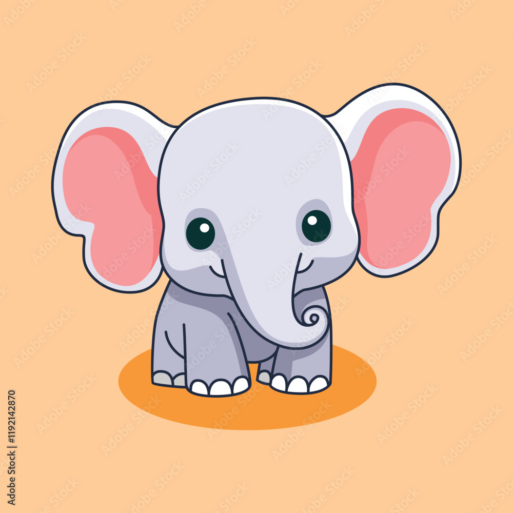 Fototapeta premium Happy Elephant Flat Vector Cartoon Illustration.eps