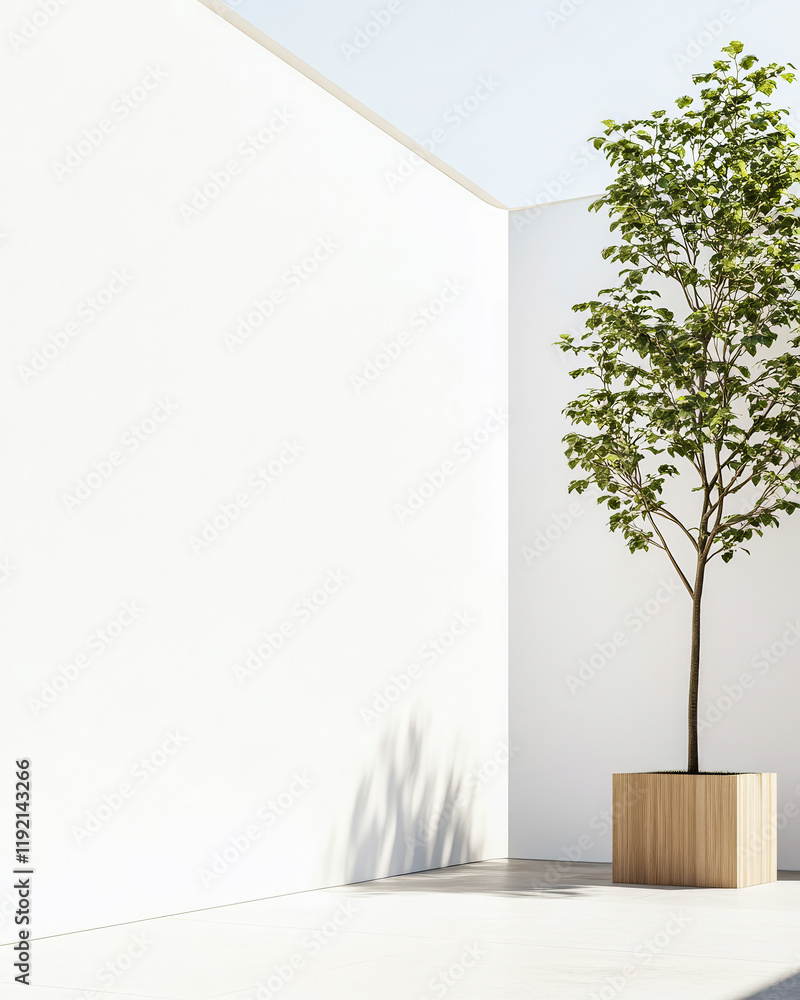 Obraz premium Minimalist design featuring a tree in a modern indoor space with a bright atmosphere
