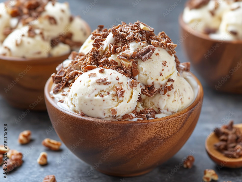 Food photo: Ice cream with nut topping. Food photo: Ice cream with nut topping.