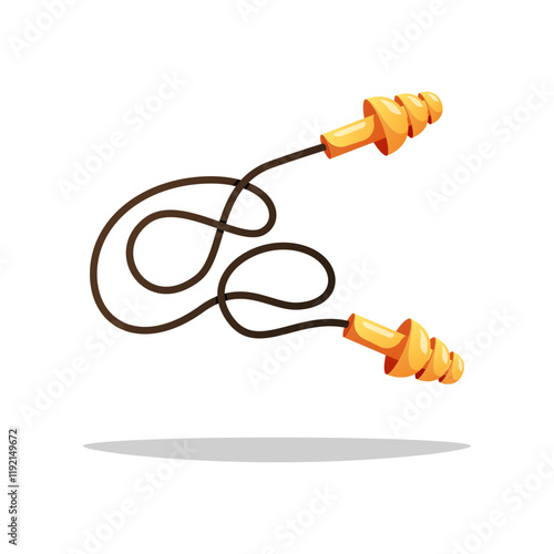 Yellow ear plugs with cord vector isolated on white background.