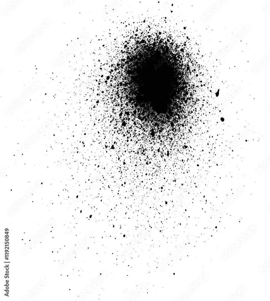 Grungy black spray paint splatter with intricate details and scattered look Grungy black spray paint splatter with intricate details and scattered look