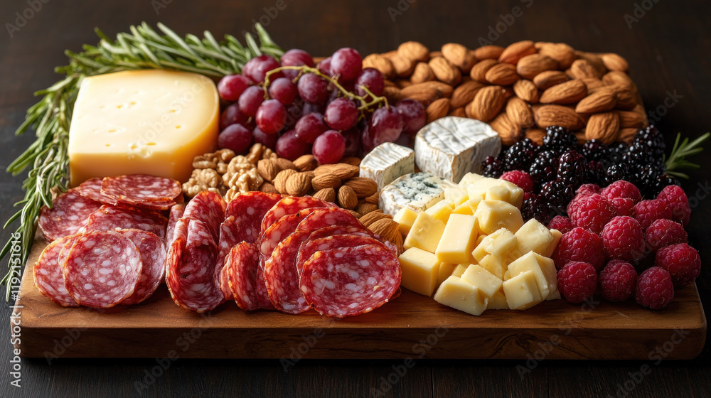 Food objects including a charcuterie board with assorted cheeses, nuts, and fruits styled beautifully Food objects including a charcuterie board with assorted cheeses, nuts, and fruits styled beautifully