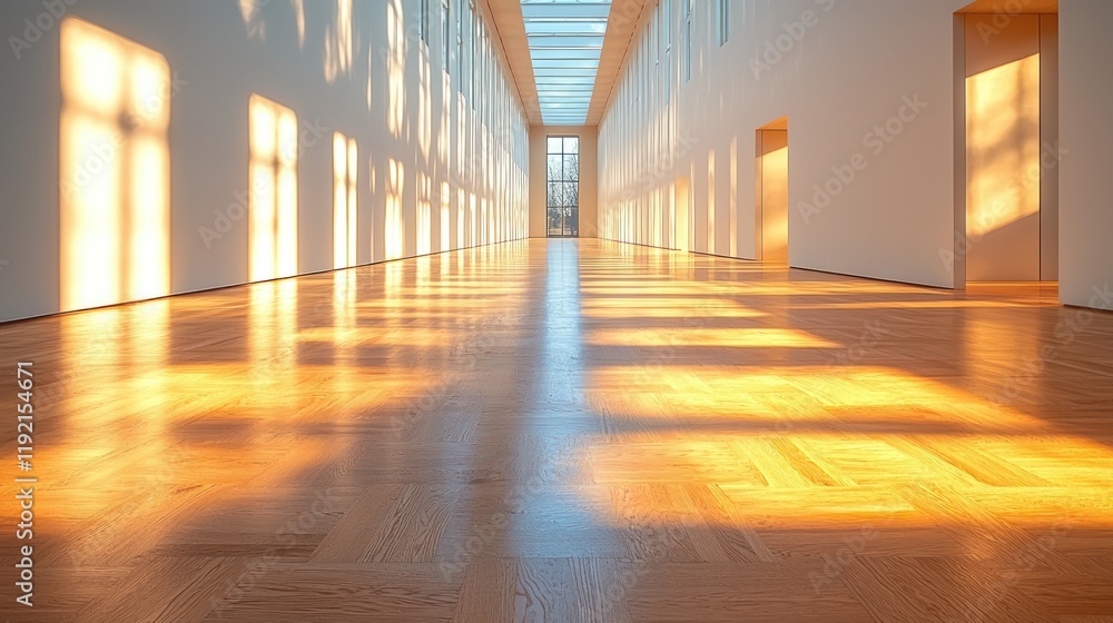 Modern hallway with sunlight reflections on wood. Modern hallway with sunlight reflections on wood.