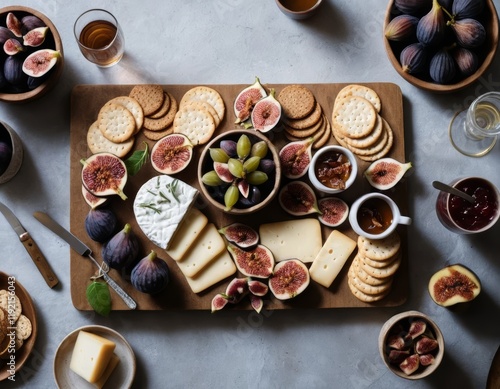 Wallpaper Mural Artisanal Cheese and Fig Board with Crackers and Honey, Flat Lay Food Photography Torontodigital.ca