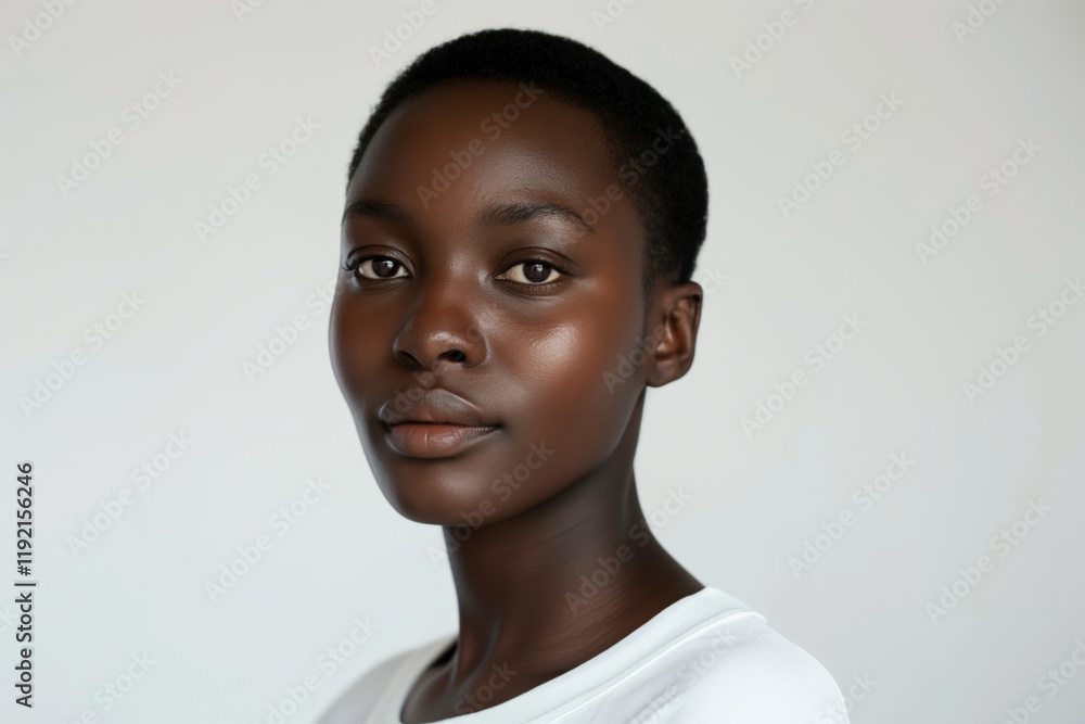 A close-up portrait capturing serene and confident expression in a minimalist setting. Features a neutral background, focusing on natural beauty and elegance, conveying calmness and strength. A close-up portrait capturing serene and confident expression in a minimalist setting. Features a neutral background, focusing on natural beauty and elegance, conveying calmness and strength.