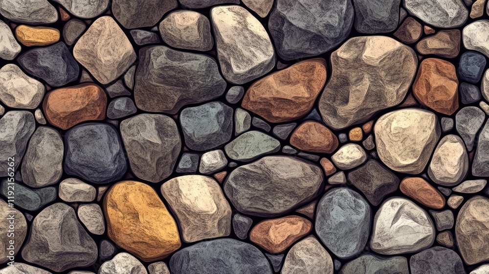 An abstract pattern of natural rocks in seamless design, blending subtle earthy hues and detailed textures for a rustic aesthetic An abstract pattern of natural rocks in seamless design, blending subtle earthy hues and detailed textures for a rustic aesthetic