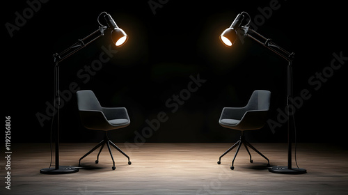 Illuminated dialogue setup studio space photography minimalistic front view creative conversation concept