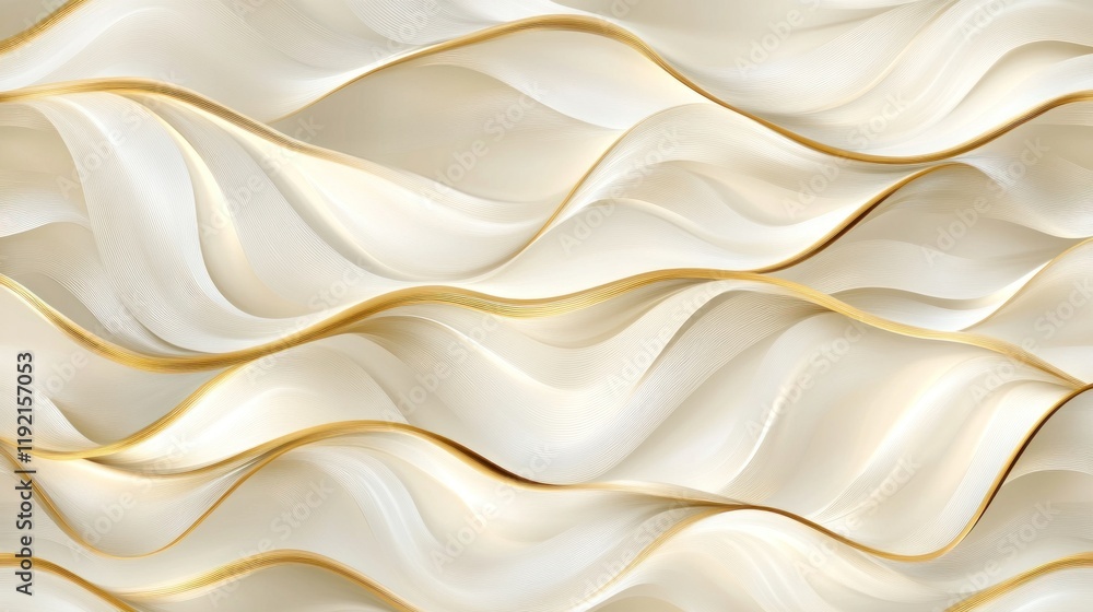 Fototapeta premium An abstract seamless pattern of shiny golden waves, blending smooth curves with reflective textures for a radiant and elegant background