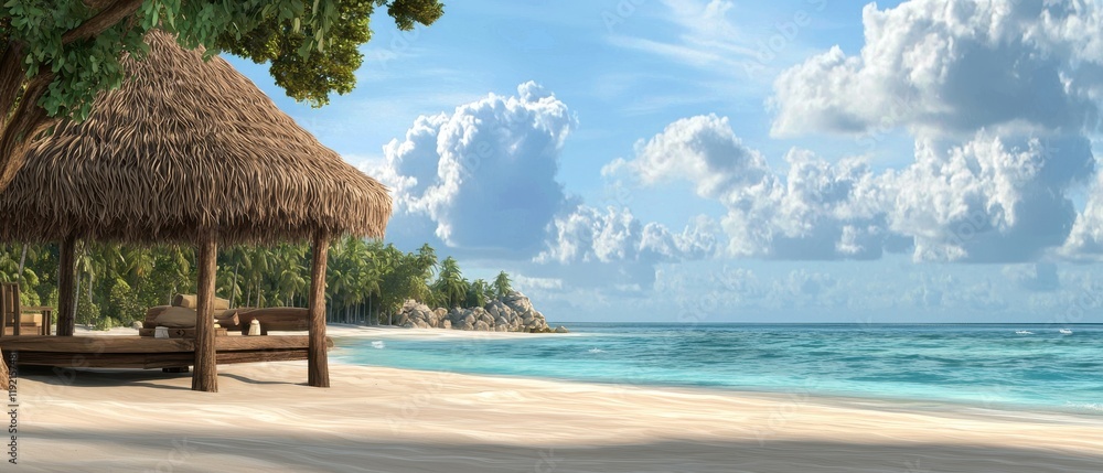 Fototapeta premium Tropical beach paradise serene coastline scenic view sunny environment relaxation concept for vacation bliss