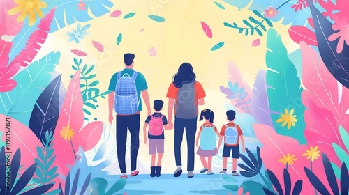 Enjoy a Father's Day stroll with your kids in the background. vector illustration designHappy international friendship day greeting card photo