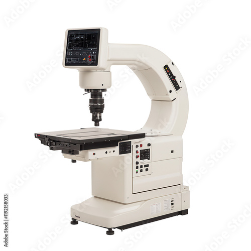 Precision measurement machine laboratory equipment showcase clean environment side view transparent background photo