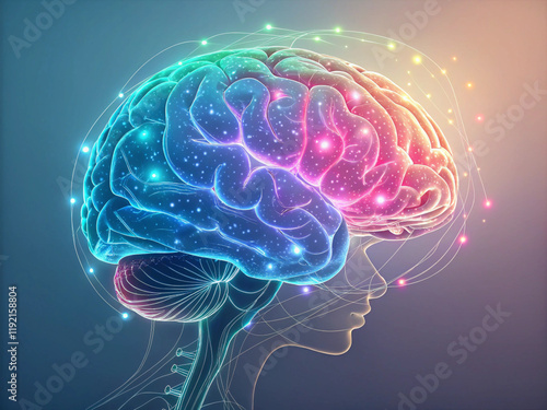 3d rendered illustration of human brain in neon colors