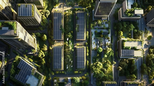 Fototapeta Naklejka Na Ścianę i Meble -  A futuristic renewable energy-powered city with solar farms and sustainable urban infrastructure, Urban style, photo of