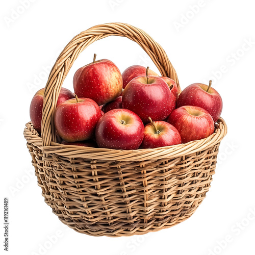 Basket of Fresh Natural Red Apples on Transparent Background