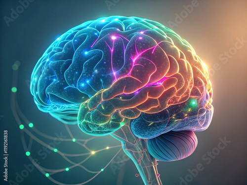 3d rendered illustration of human brain in neon colors