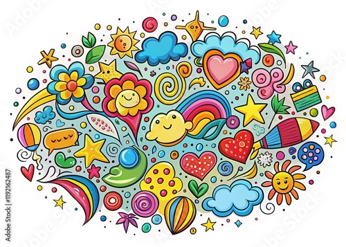 Colorful Doodle Speech Bubbles: Bright, Fun Communication Graphics