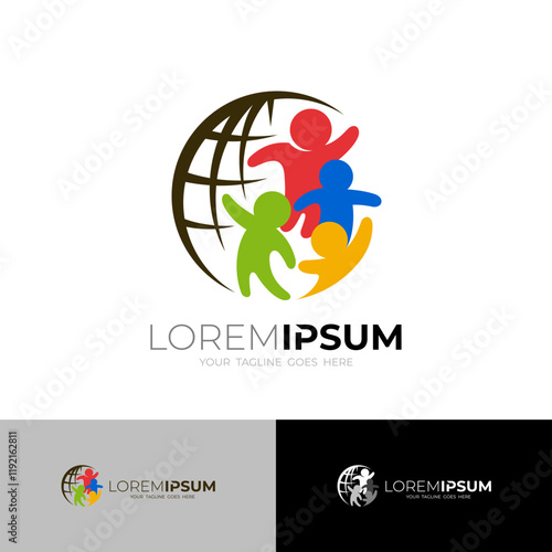 Charity logo and globe design combination people care icons