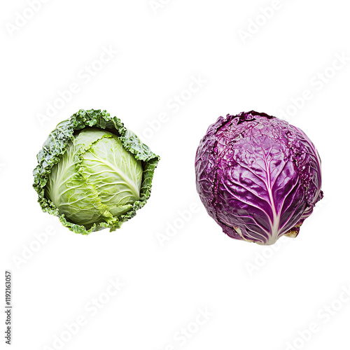 Green and Purple Cabbage Isolated on Transparent Background