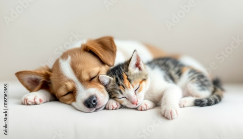 Puppy and Kitten Napping: A Serene Pastel Portrait