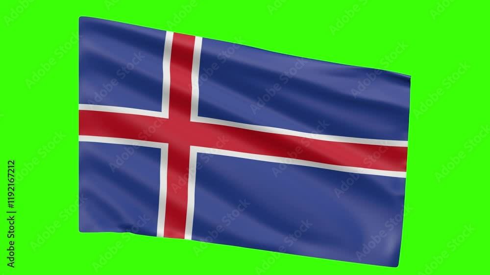3D Looped Animated ICELAND Flag Waving on Green Screen Background 3D Looped Animated ICELAND Flag Waving on Green Screen Background