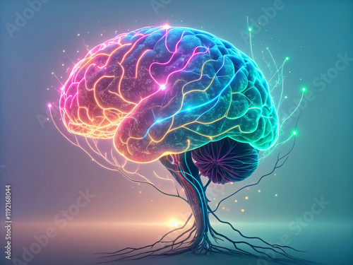 3d rendered illustration of human brain in neon colors