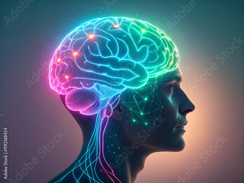 3d rendered illustration of human brain in neon colors