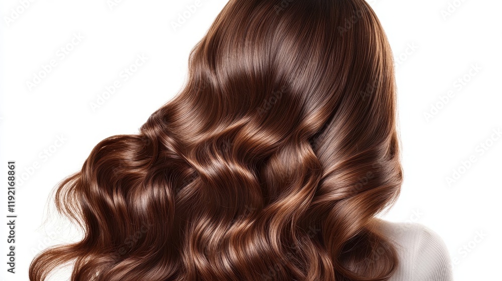 Fototapeta premium Beautiful model girl with Brown hair strand,silky healthy chestnut wavy hair strand,hair wavy ribbon, with smooth,Keratin straightening,Treatment,straight long hair,procedures,Smooth hairstyle.