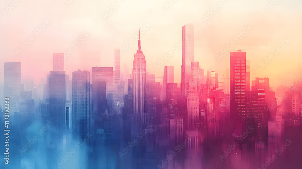 dreamy abstract city skyline with colorful gradient hues dreamy abstract city skyline with colorful gradient hues