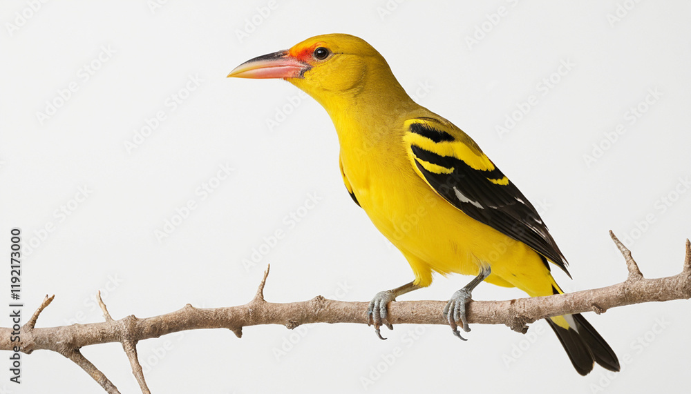 Obraz premium Male adult golden oriole White background perched gracefully