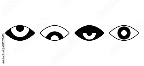 Eyes icon set. Filled outline, line and stroke style. Vector. 