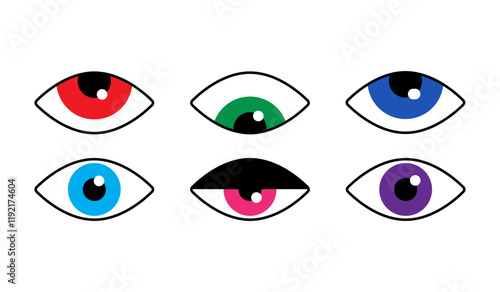 Simple eyes of different color set.Bauhaus eye. Minimal geometric design of the 20s. Abstract vector template with elements of primitive forms. 
