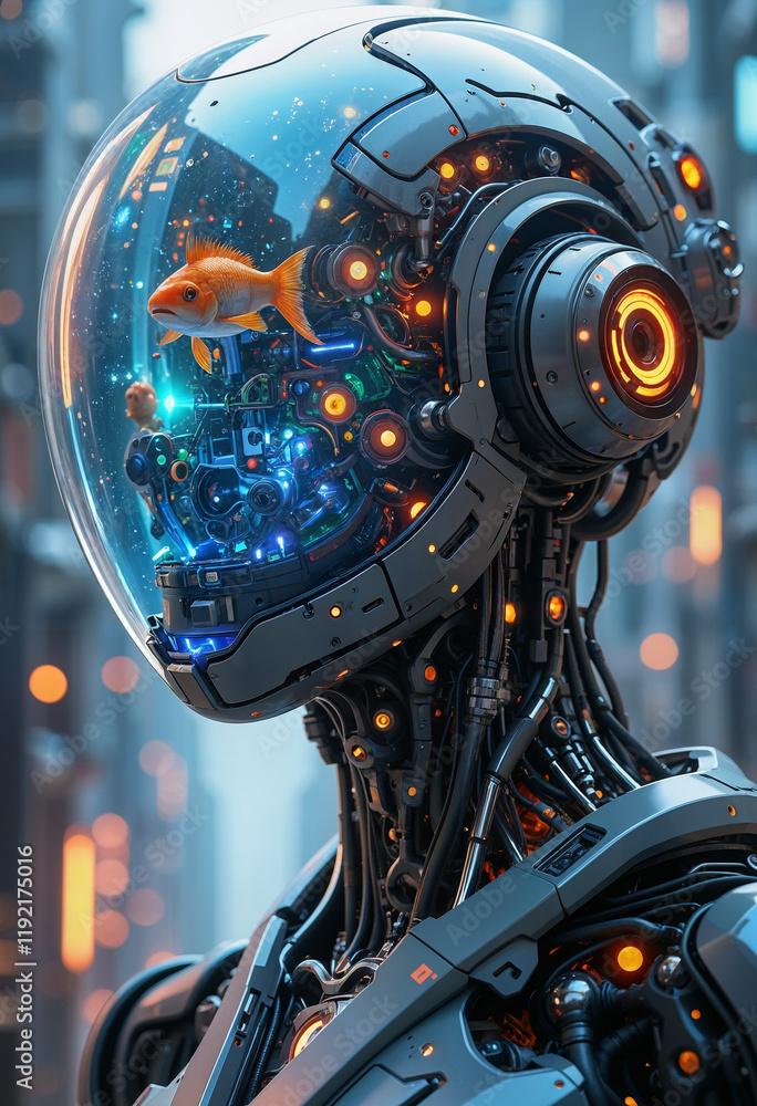 Fototapeta premium 3d render of a robot with fish Generative AI 