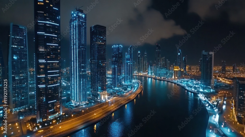 Obraz premium Dubai Business Bay illuminated at night