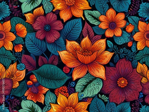 Tropical exotic seamless pattern with birds, monstera, hibiscuc, bromeliad, banana leaves, palm, colocasia. Hand-drawn 3D illustration.