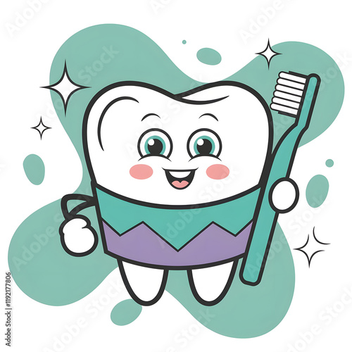 National Toothache Day – Cheerful Cartoon Tooth with Green Toothbrush Promoting Dental Hygiene
