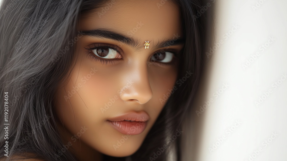 Beauty portrait close-up of a mysterious, elegant and beautiful Indian woman Beauty portrait close-up of a mysterious, elegant and beautiful Indian woman