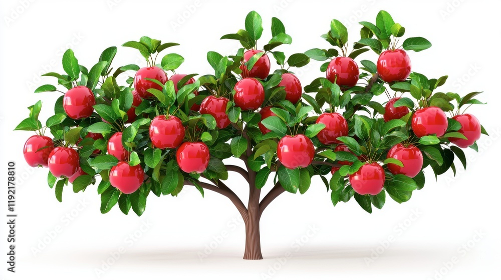 Fototapeta premium Bright Red Apples on Lush Green Apple Tree in Vibrant Environment