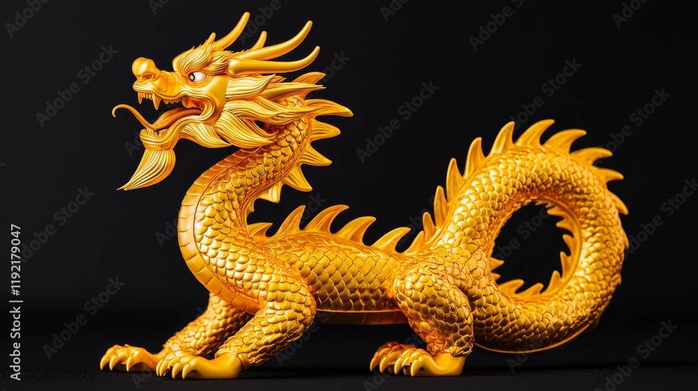 Obraz premium Golden dragon sculpture art studio decorative content studio environment close-up view cultural symbolism