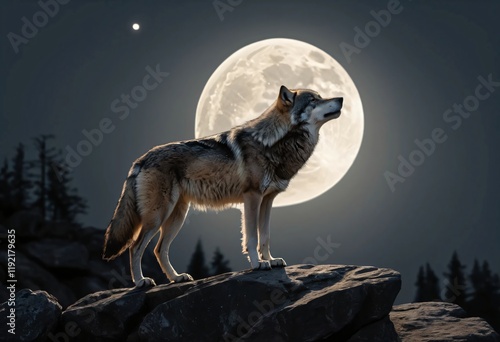 wolf howling at night photo