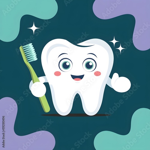 National Toothache Day – Cheerful Cartoon Tooth with Green Toothbrush Promoting Dental Hygiene
