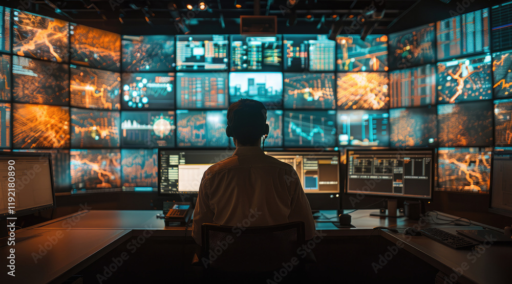 Obraz premium Engineer working in command and Dispatch Control Center.