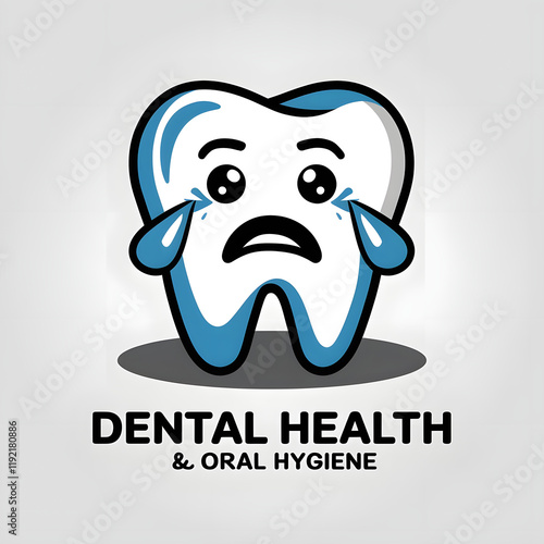Sad Cartoon Tooth Crying – Vector Illustration for Dental Health and Oral Hygiene