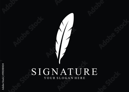 simple feather design logo for signature on black background