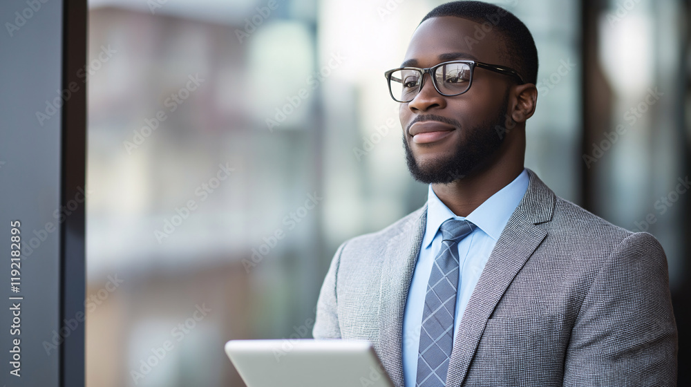 Fototapeta premium Professional African American man with tablet in office