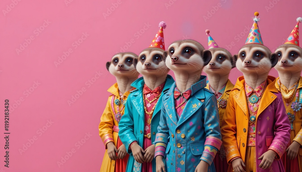 Obraz premium a cute meerkat wearing bright and colorful clothes, posing in an amusing and cheerful way
