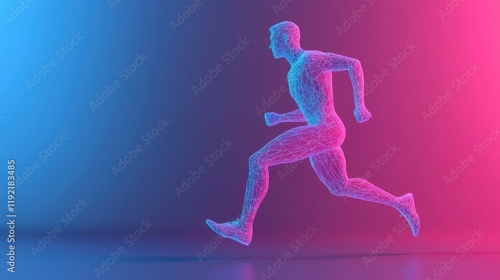 Abstract Neon Wireframe Runner Embodies Fitness Technology and Innovation Abstract Neon Wireframe Runner Embodies Fitness Technology and Innovation