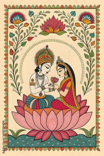 Radha and Krishna: Eternal Partners in the Realm of Madhubani Art