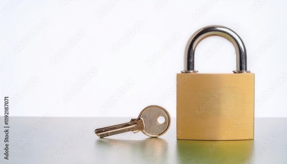 A golden padlock with a key, symbolizing security and protection in business. A golden padlock with a key, symbolizing security and protection in business.
