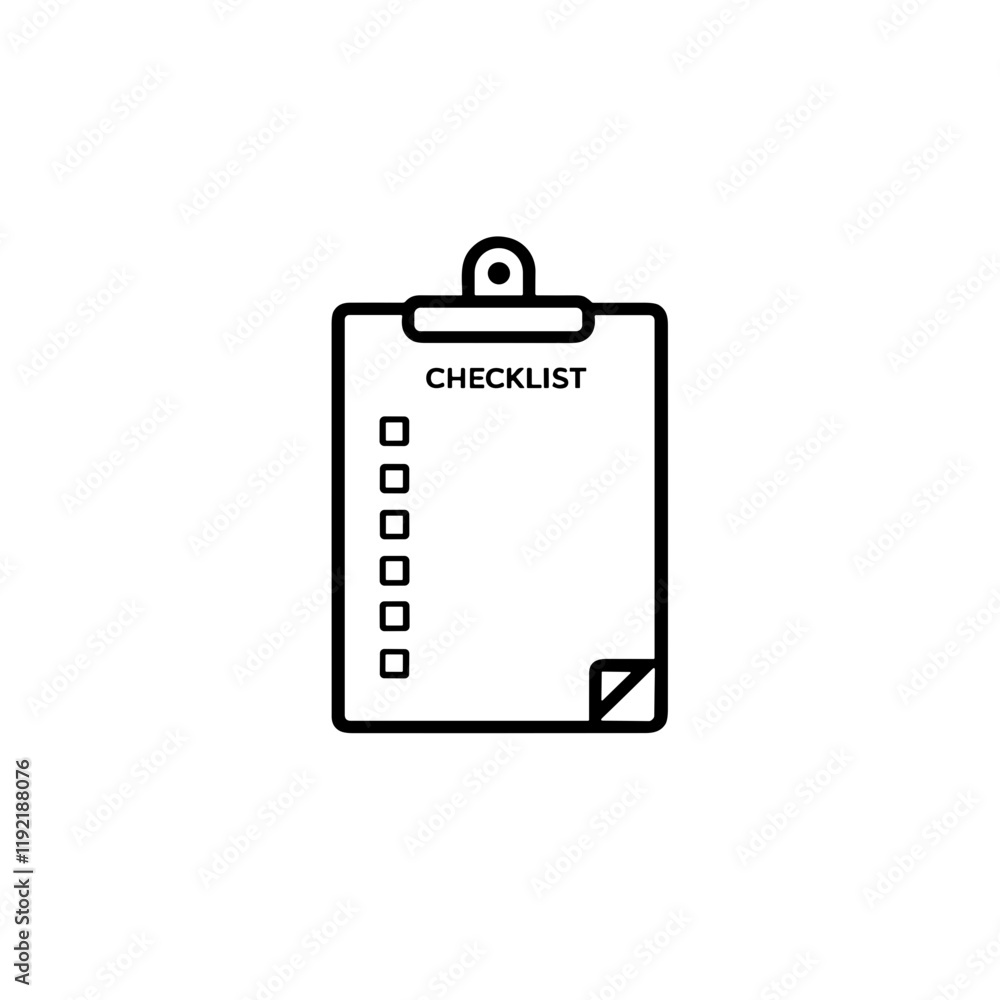 Minimalistic black-and-white clipboard illustration with checklist symbolizing organization on plain background Minimalistic black-and-white clipboard illustration with checklist symbolizing organization on plain background