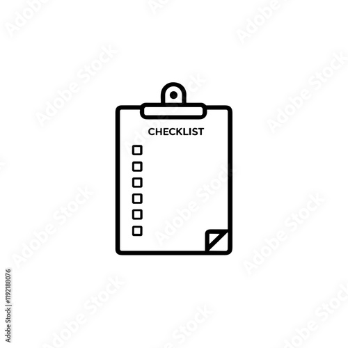 Minimalistic black-and-white clipboard illustration with checklist symbolizing organization on plain background